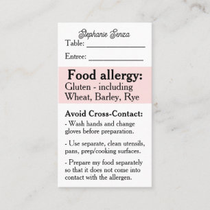 Tarjeta De Visita Gluten Allergy Restaurant Card, Celiac Food Safety