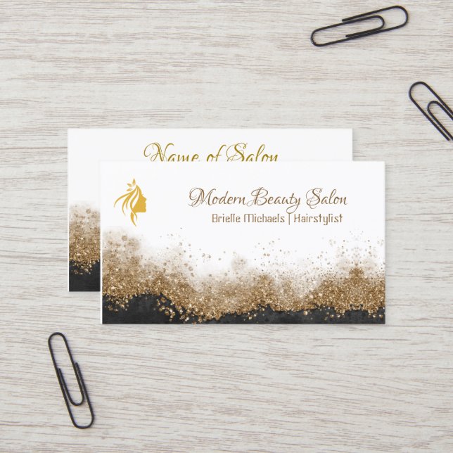 Tarjeta De Visita  Gold and black Hairstylist  Salon (Anverso/Reverso In Situ)