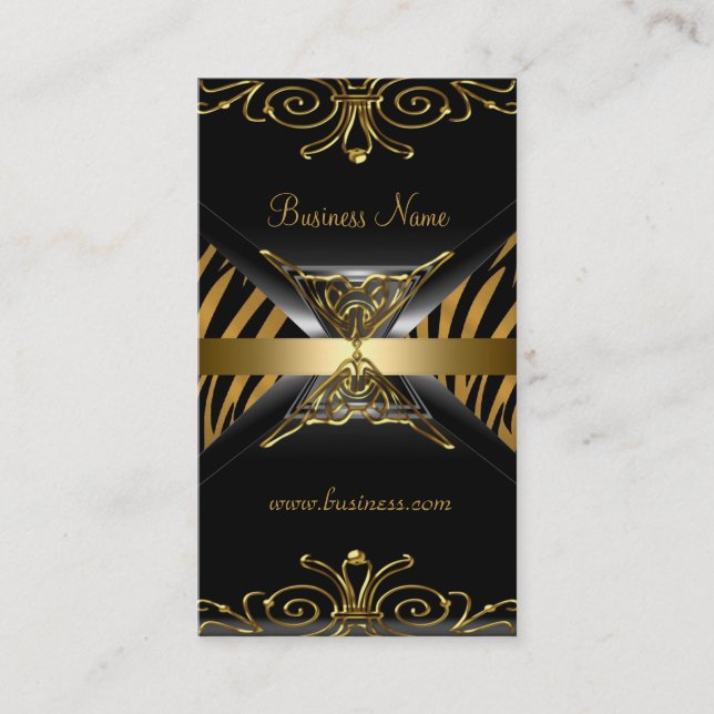 Tarjeta De Visita Gold Black Art Deco Zebra Stripe (Anverso)