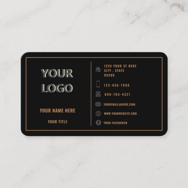 Tarjeta De Visita Gold Black Business Card Your Logo Text Info (Anverso)