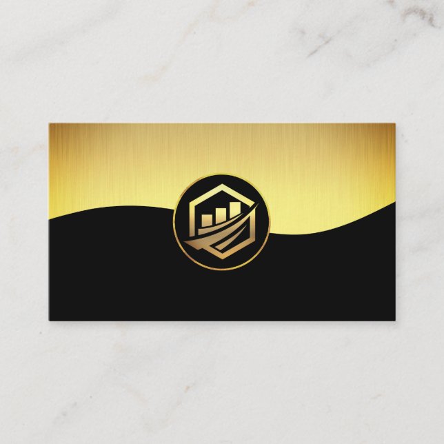 Tarjeta De Visita Gold Black corporativo | Icono de gráfico financie (Anverso)
