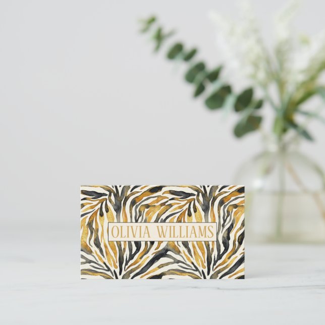 Tarjeta De Visita Gold Black Zebra Print Pattern (Anverso de pie)