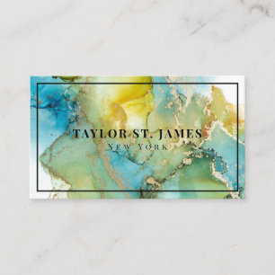 Tarjeta De Visita Gold Blue Green Paintter Splatter Profesional