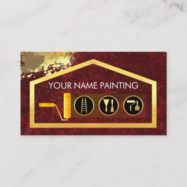 Tarjeta De Visita Gold Brush Painting Home Paint Splatter (Anverso)