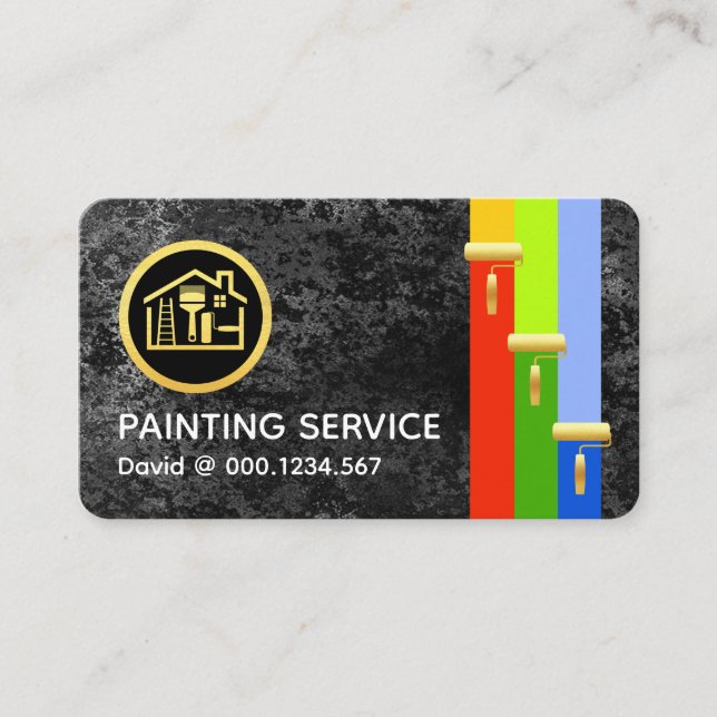 Tarjeta De Visita Gold Brush Painting Paint Stripes On Grey Grunge (Anverso)