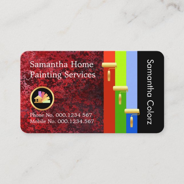 Tarjeta De Visita Gold Brush Painting Paint Stripes On Red Grunge (Anverso)