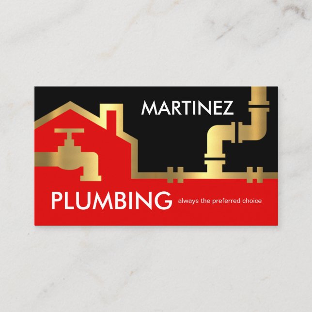 Tarjeta De Visita Gold Building Pipe Frame Plumber Service (Anverso)