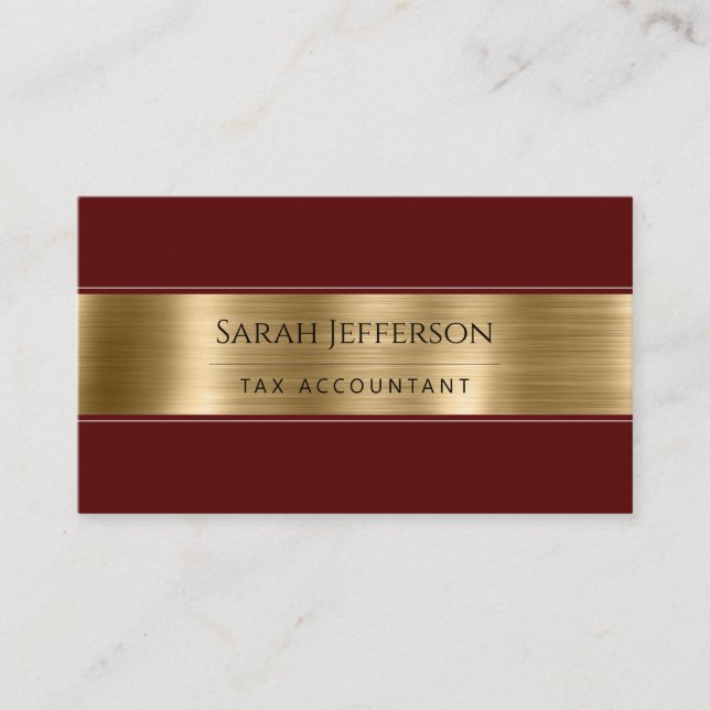 Tarjeta De Visita Gold Burgandy Profesional Metálico Elegante QR (Anverso)