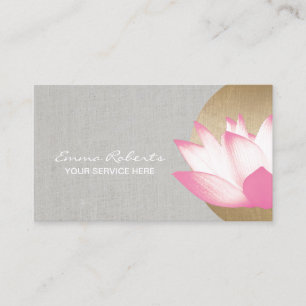 Tarjeta De Visita Gold Circle Lotus Flor Faux Linen Salon & Spa