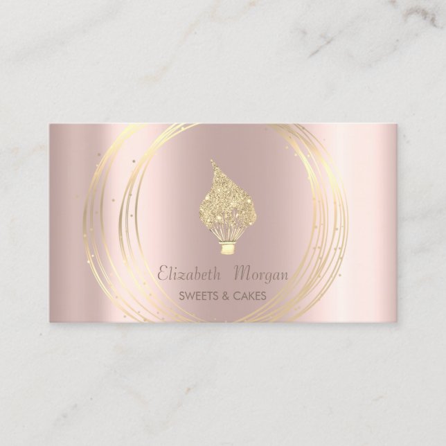 Tarjeta De Visita Gold Circles Glitter Whisk Rose Gold (Anverso)