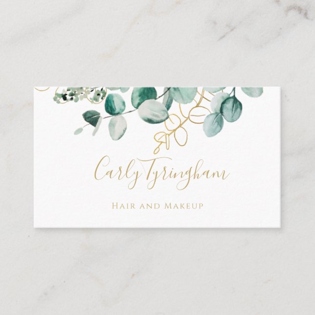 Tarjeta de visita Gold de Watercolor Greenery (Anverso)