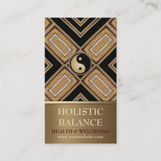 Tarjeta De Visita Gold Deco Yin Yang New Age Gold Business Card (Anverso)