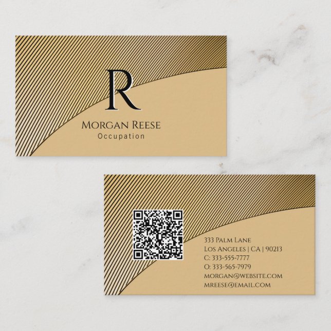 Tarjeta De Visita Gold Design, Name & Monogram, QR code (Anverso / Reverso)