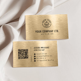 Tarjeta De Visita Gold Faux Brushed Metal Professional QR Code