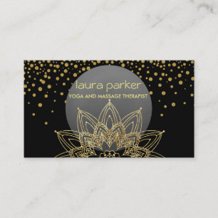 Tarjeta De Visita Gold Faux Confetti Lotus Yoga Healing Health