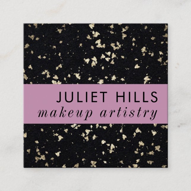 Tarjeta de visita Gold Flakes, Pink and Black Squa (Anverso)