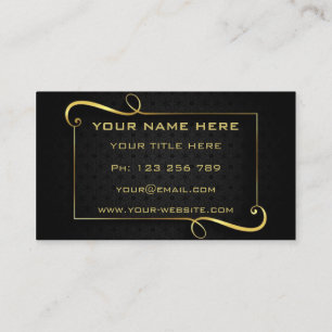 Tarjeta De Visita Gold Frame Golden Text Luxury Black Professional