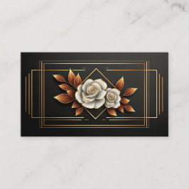 Tarjeta De Visita Gold Geometric White Rose Floral Midnight Black