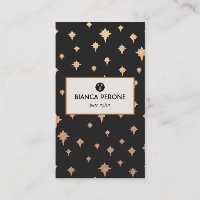 Tarjeta De Visita Gold Giltter Stars Hair Stylist Salon Scissors (Anverso)
