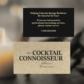Tarjeta De Visita Gold Glitter and Blk Bartender Event Business Card
