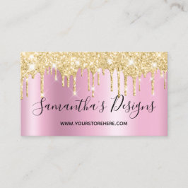Tarjeta De Visita Gold Glitter Drips Pink Shimmer Online Store