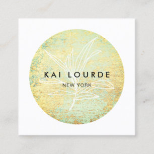 Tarjeta de visita Gold Green Abstract Circle Squar