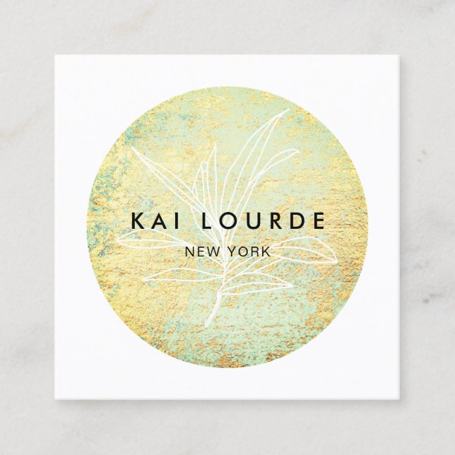 Tarjeta de visita Gold Green Abstract Circle Squar (Anverso)