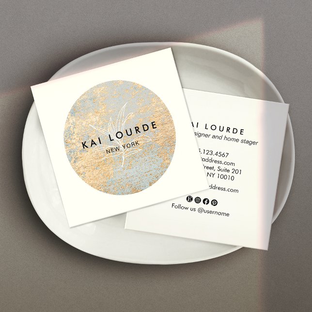 Tarjeta de visita Gold Grey Abstract Circle Square (Subido por el creador)