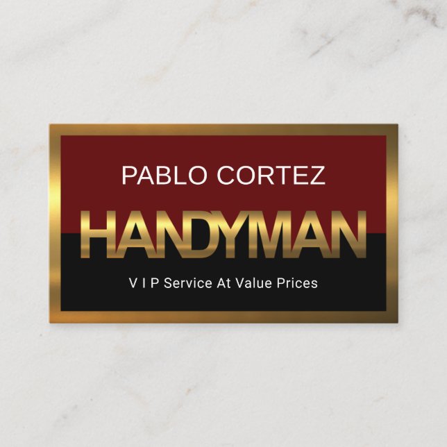 Tarjeta De Visita Gold Handyman Signage Border Frame (Anverso)