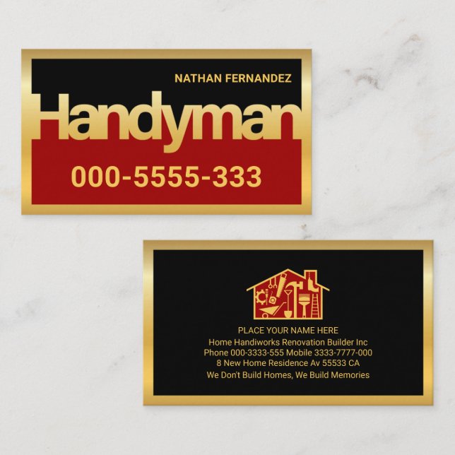 Tarjeta De Visita Gold Handyman Signage Frame Builder  (Anverso / Reverso)