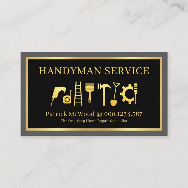 Tarjeta De Visita Gold Handyman Tools Home Repairs (Anverso)