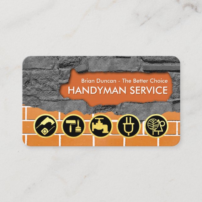 Tarjeta De Visita Gold Handyman Tools On Brick Wall (Anverso)