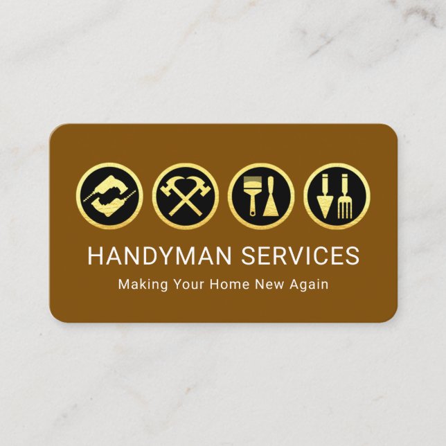Tarjeta De Visita Gold Handyman Tools On Brown Layer (Anverso)
