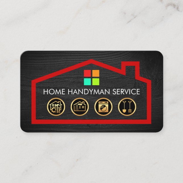 Tarjeta De Visita Gold Handyman Tools On Building Frame (Anverso)