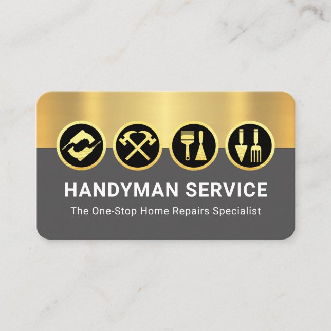 Tarjeta De Visita Gold Handyman Tools On Gold Grey Layers (Anverso)