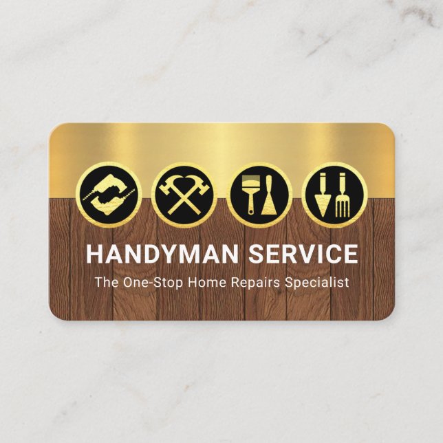 Tarjeta De Visita Gold Handyman Tools On Gold Timber Layers (Anverso)