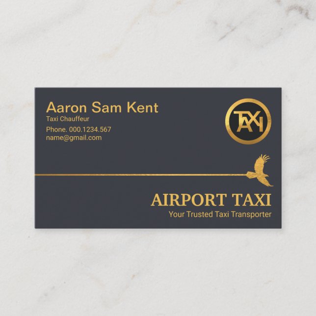 Tarjeta De Visita Gold Hawk Sky Line Elegant Blue Airport Taxi (Anverso)