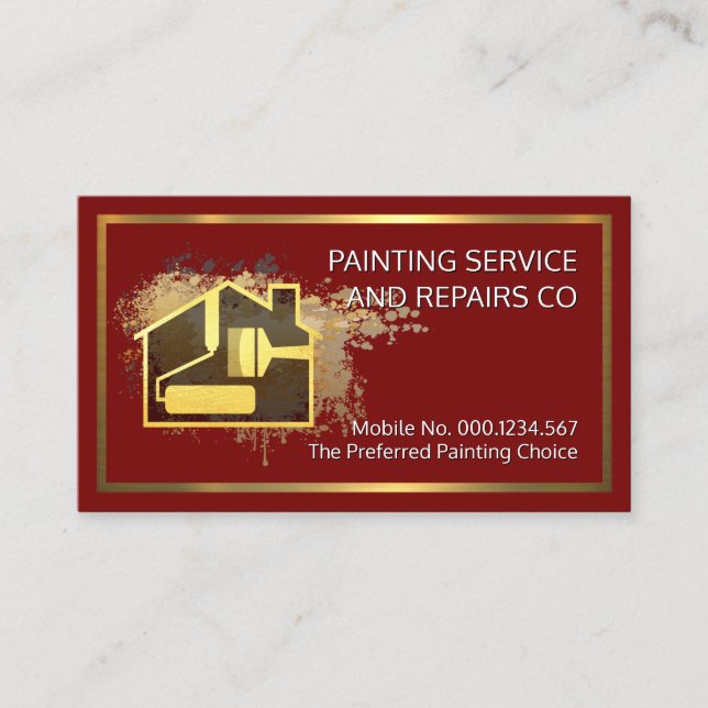 Tarjeta De Visita Gold Home Paint Brush On Paint Splatter (Anverso)