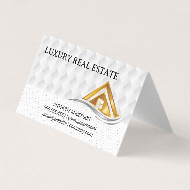 Tarjeta De Visita Gold House Logo | Real Estate Logo (Anverso)