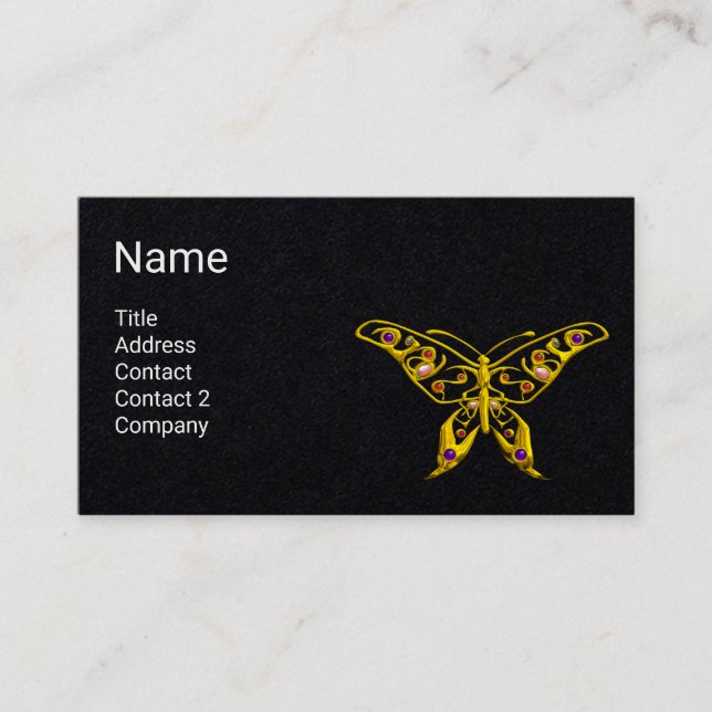 Tarjeta De Visita GOLD HYPER BUTTERFLY JEWEL, GEMSTONES Papel negro (Anverso)