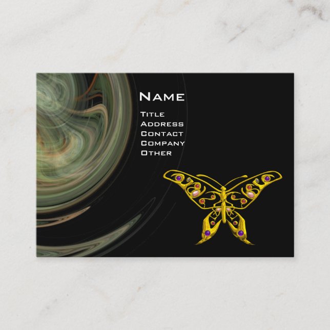 Tarjeta De Visita GOLD HYPER BUTTERFLY JEWEL Gray Black Fractal Wave (Anverso)