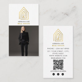 Tarjeta De Visita Gold Key Photo Real Estate Agent QR Code White