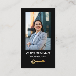Tarjeta De Visita Gold Key Professional Real Estate Photo QR CODE