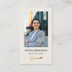 Tarjeta De Visita Gold Key Professional Real Estate Photo QR CODE