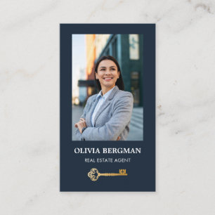 Tarjeta De Visita Gold Key Professional Real Estate Photo QR CODE