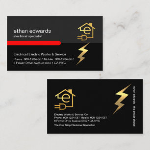 Tarjeta De Visita Gold Letter E Electrician Lightning Service