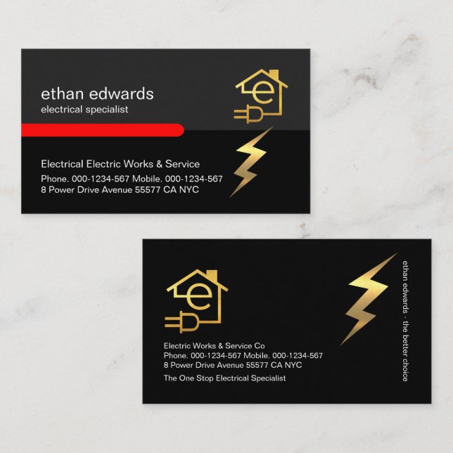 Tarjeta De Visita Gold Letter E Electrician Lightning Service (Anverso / Reverso)