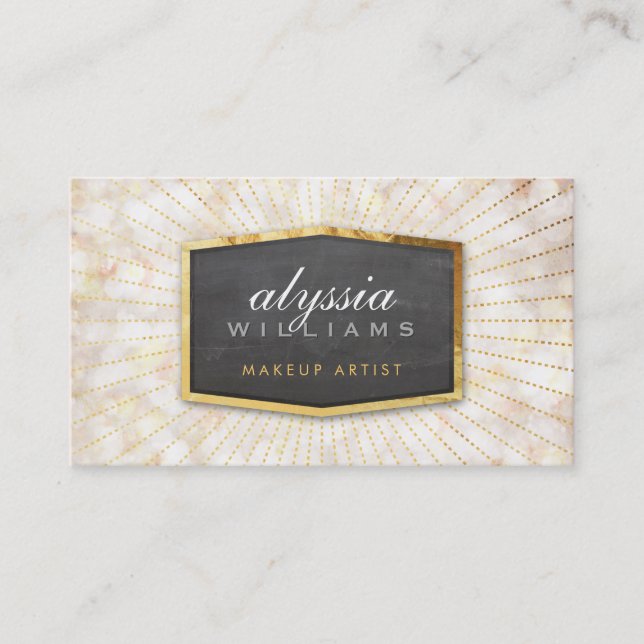 Tarjeta De Visita GOLD LOGO art deco elegante sunburst bokeh gris (Anverso)