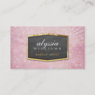 Tarjeta De Visita GOLD LOGO art deco elegante sunburst bokeh rosa