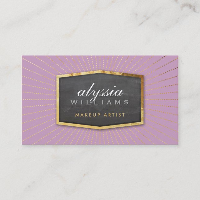 Tarjeta De Visita GOLD LOGO arte deco elegante bronceado lila gris (Anverso)